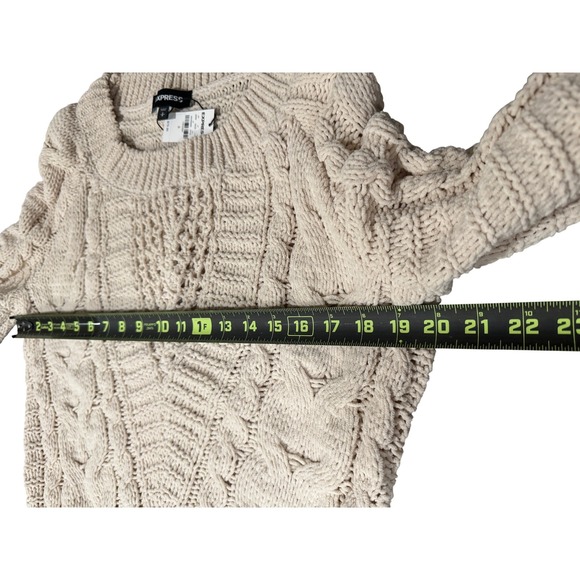 NWT EXPRESS Chunky Cable Knit Sweater Cream Ivory Cotton Size S - Picture 6 of 10